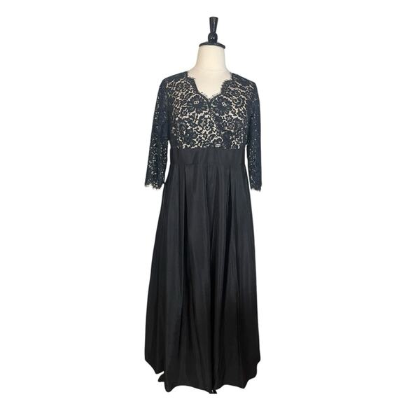 Eliza J Dress V-neck Black Lace Taffeta Floor Length Gown Women’s Plus Size 14W - Picture 1 of 12